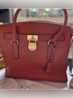 Michael Kors Orange Leather Tote with Gold Hardware